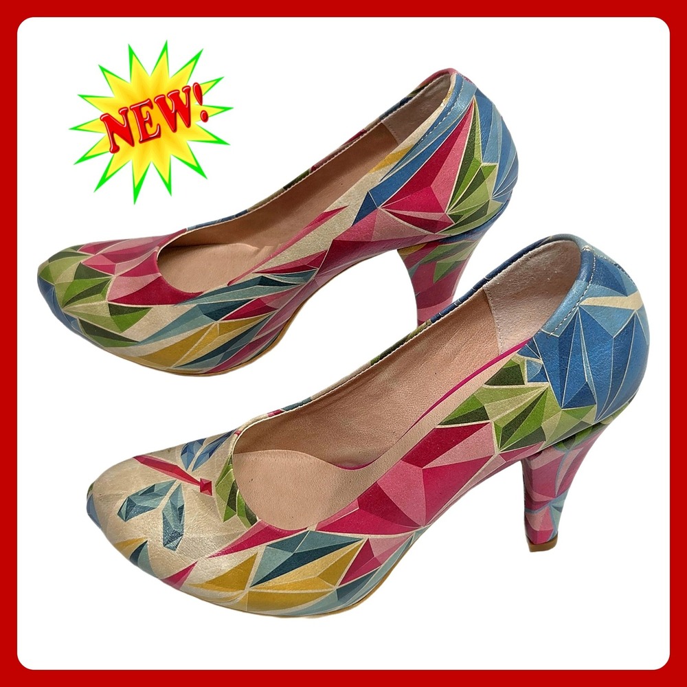 Dogo Geometric Dragonfly Heels Womens US 7.5 EU 38 Multi-Color Art Print